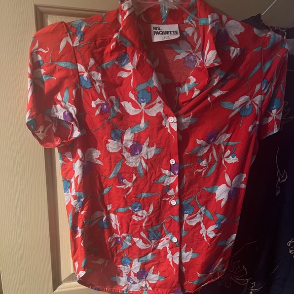 Vintage Floral Red Button Up Blouse Top - Picture 2 of 6